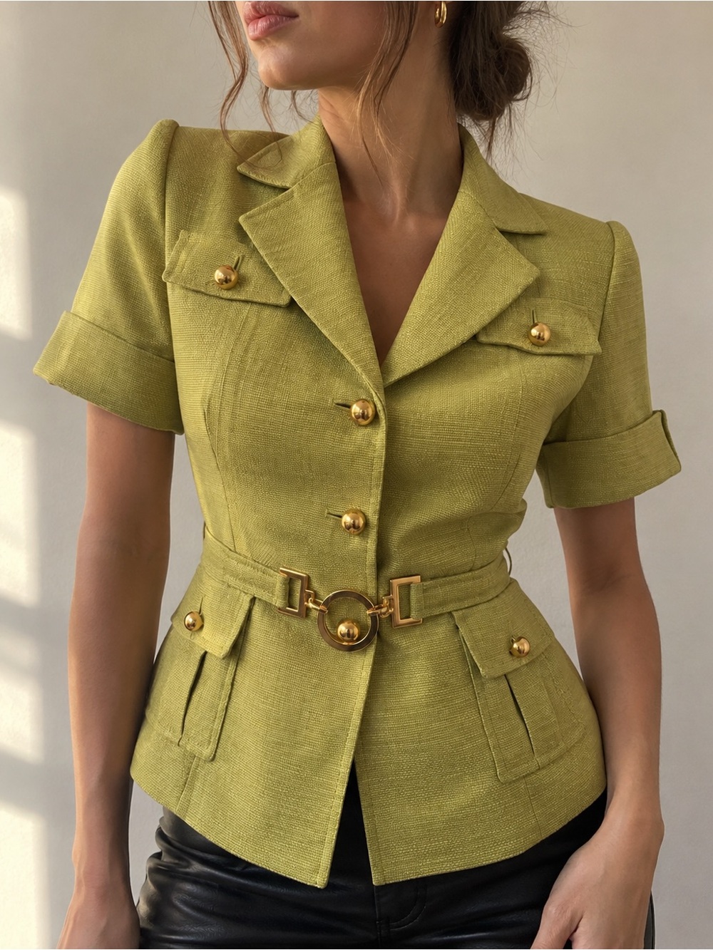 Y2K Tahari Arthur S Levine Cactus Green Belted Safari Blazer 2P